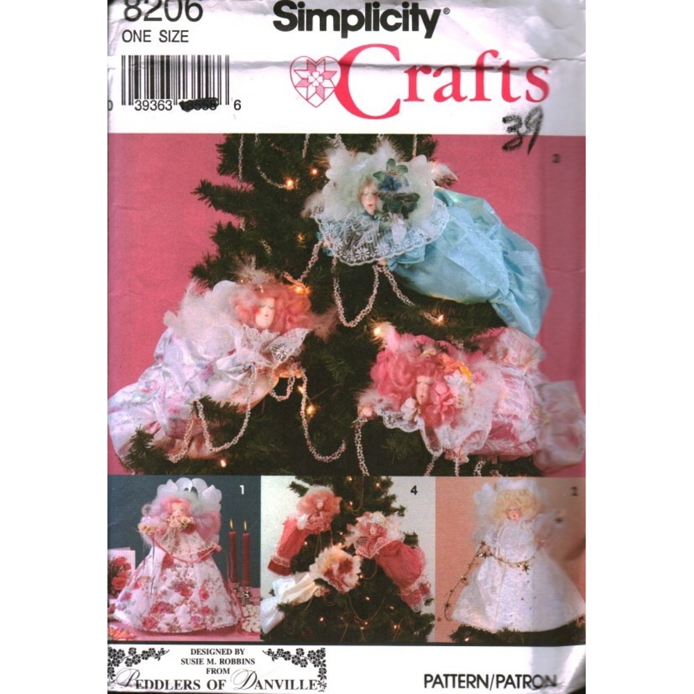Simplicity 8206 Christmas Angel Tree Topper Branch Ornament Sewing Pattern 1990s